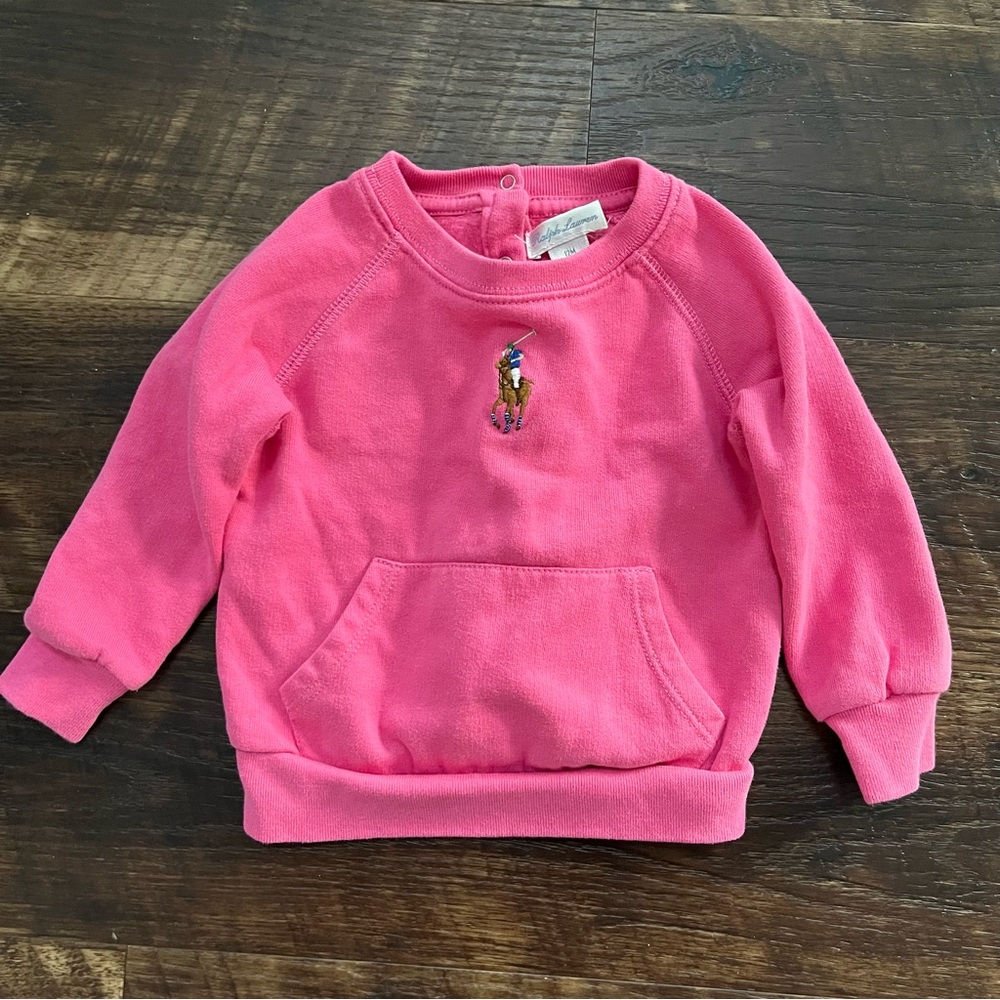 Ralph Lauren flesh pony embroidered center pink crewneck sweatshirt polo 12m